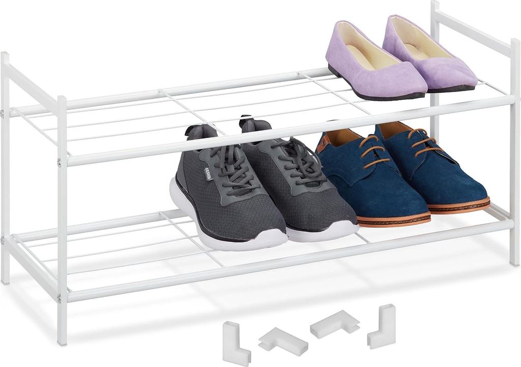 Relaxdays Schuhregal Metall, stapelbar, 2 Ebenen, Produktbild 