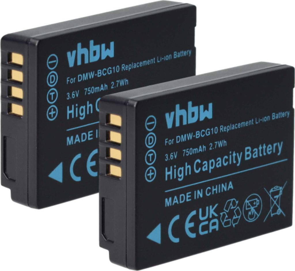 vhbw 2x Akku kompatibel mit Panasonic Lumix DMC-TZ7, DMC-TZ6, DMC-TZ31, DMC-ZS15, DMC-ZS10, DMC-TZ9, DMC-TZ36, DMC-TZ8 Kamera (750 mAh, 3,6 V, Li-Ion)