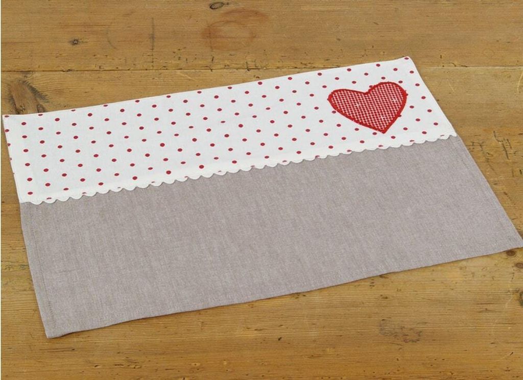 Tischset Landhaus Premium ROSI Punkte & Herz grau weiß 33x48 cm