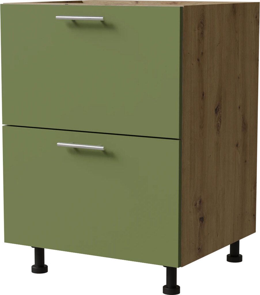 Schubladenunterschrank BRERRA 60x82cm lackiert Ausführung wählbar BR-D2 - 60,RAL 6025 farngrün Matt,Eiche Artisan,HETTICH InnoTech Atira (Vollau...