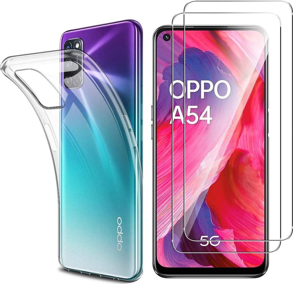 Hülle für Oppo A54 5G mit 2 Displayschutzfolien aus Hartglas Phonillico