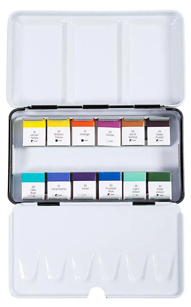Set aquarelle 12 couleurs pigmentées avec modèles fleurs et paysages