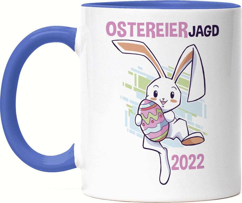Ostereierjagd 2022 Tasse Blau Osterhase Osterei Ostergeschenk Ostern