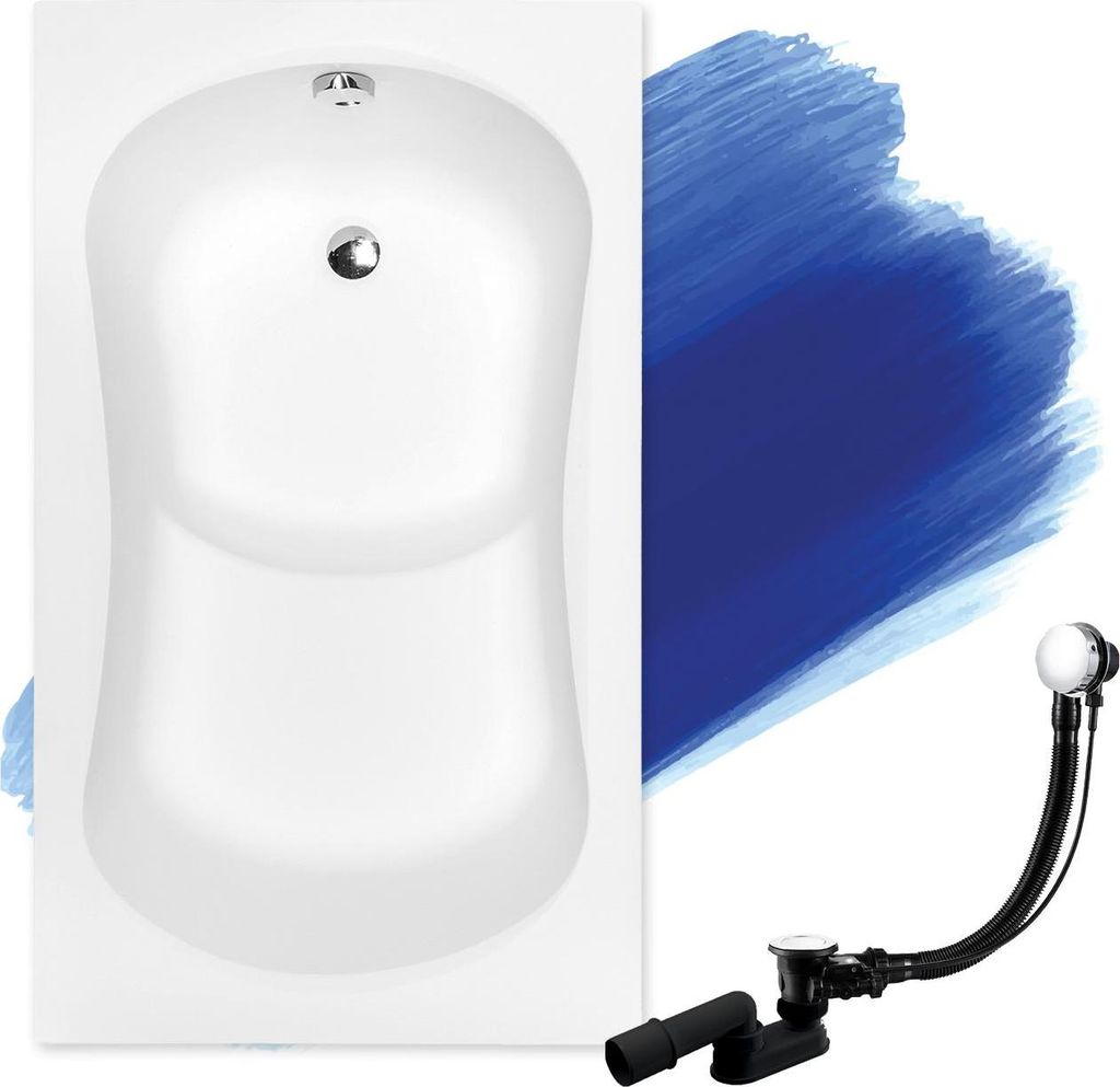 BADLAND Badewanne Rechteck Aria 120x70 mit Ablaufgarnitur und Füßen GRATIS ohne Verkleidung