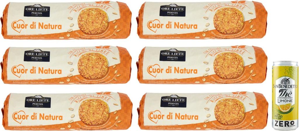 6er-Pack Ore Liete Cuor di Natura Biscotti con Cereali,Kekse mit Getreide,mit Vollkornmehl und ohne Zuckerzusatz,250g + 1er-Pack San Benedetto Eis...
