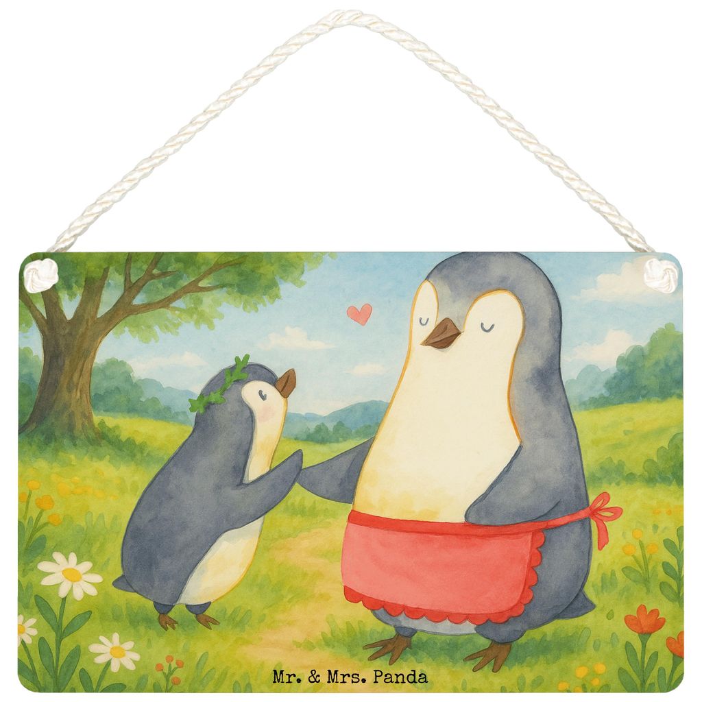 Mr. & Mrs. Panda Wandschild Pinguin mit Kind Design DIN A4 - Weiß - Geschenk, wandtafel, Lieblingsmensch, Muttertag, Schild, Mutti, Holzschild, Wa...