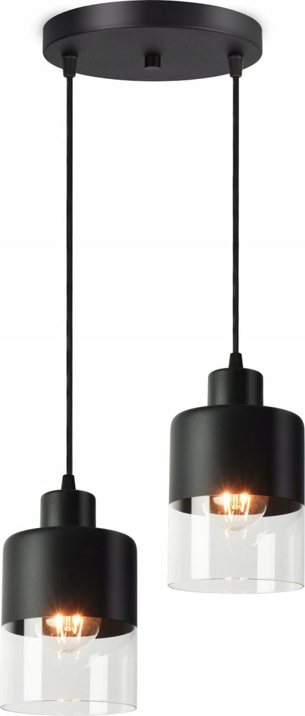 LUXOLAR - Pendelleuchte Schwarz 2 flammig, Hängelampe mit getöntes Glas E27 60 W - Deckenleuchte für Wohnzimmer, Küchen - Modern Design