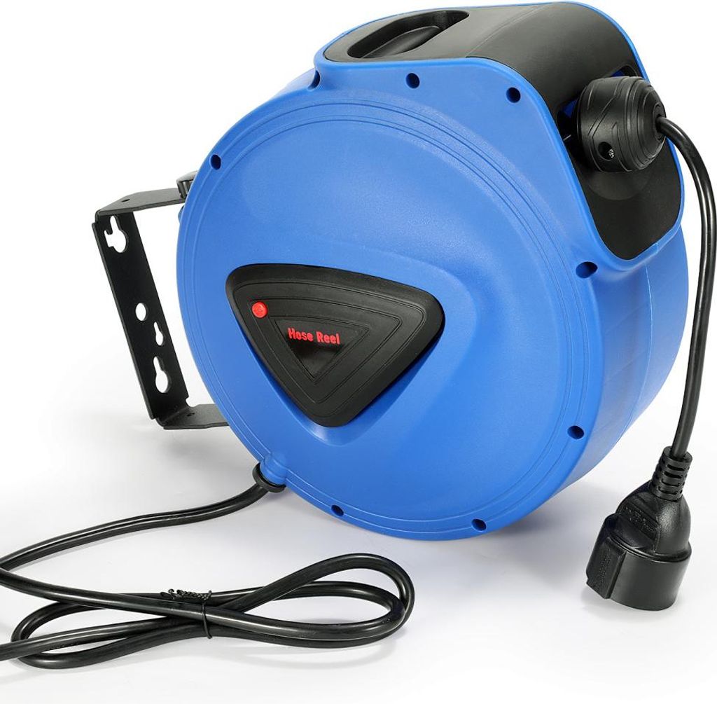Izrielar Kabeltrommel 20m Automatik Kabelaufwickler Werkstatt kabelaufroller Wandhalterung mit 1 Steckdosen