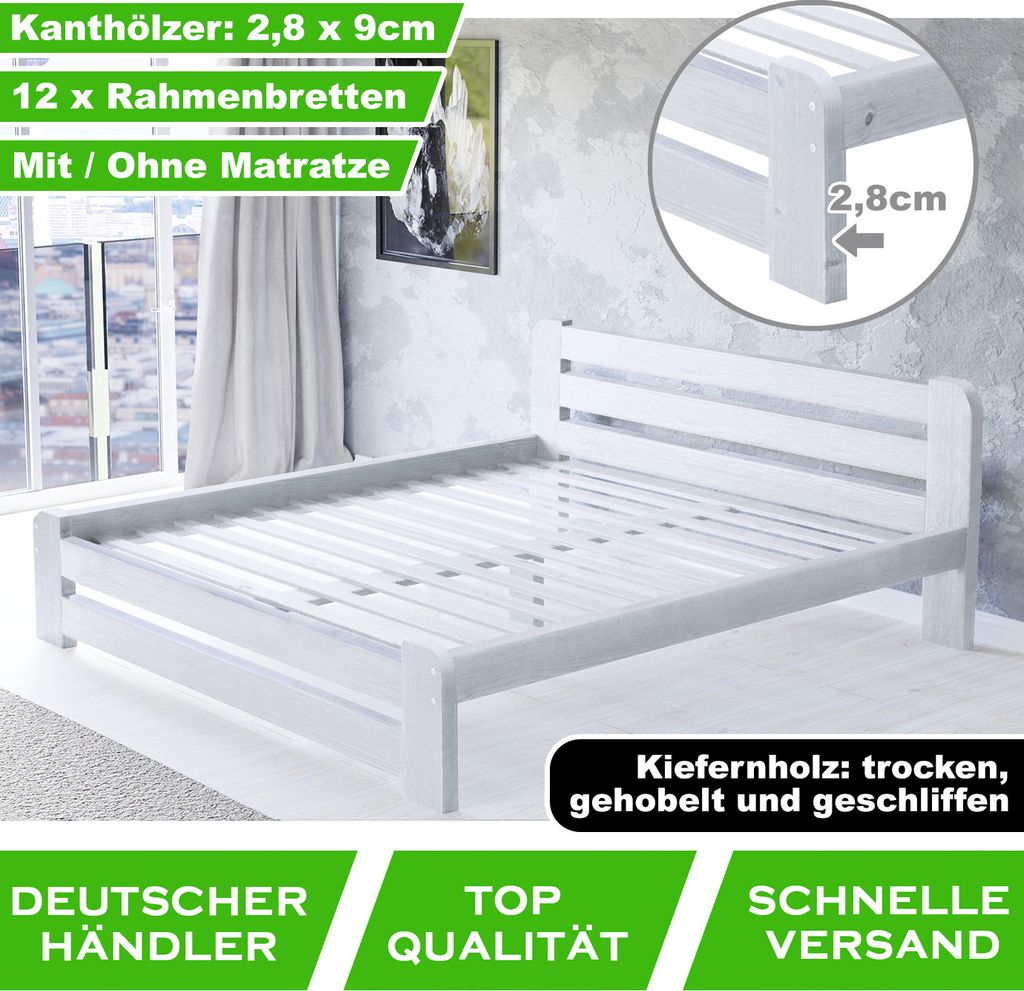 Bettgestell 100x200cm Einzelbett | Bett aus massivem Produktbild 