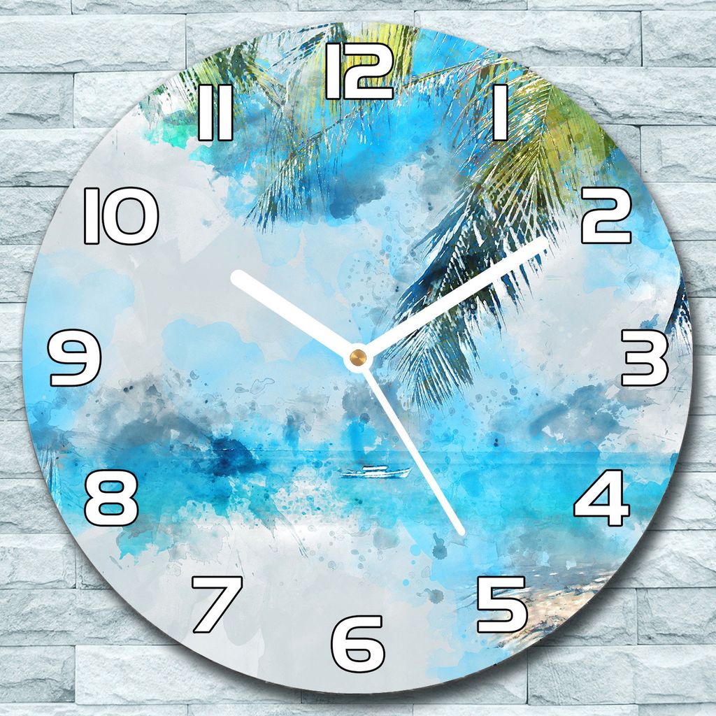 Wanduhr aus Glas Rund fi 30 Paradies Strand Quarz Deko Schlafzimmer Büro