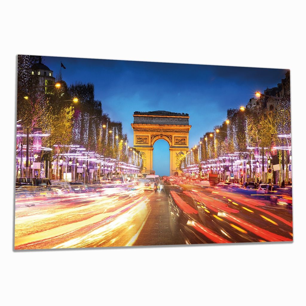 Wallario Herdabdeckplatte aus Glas, Größe 90 x 52 cm 1-teilig, Motiv Arc de triomphe in Paris bei Nacht