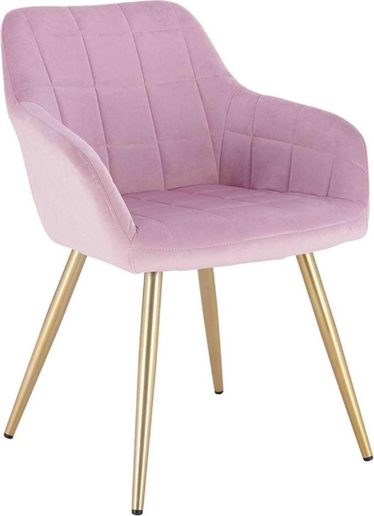 Happyment Luxus Esszimmerstühl – Samt Rosa/Gold – Sessel mit Armlehnen – Wohnzimmerstuhl – Küchenstuhl – Schalenstuhl – 1 Stück