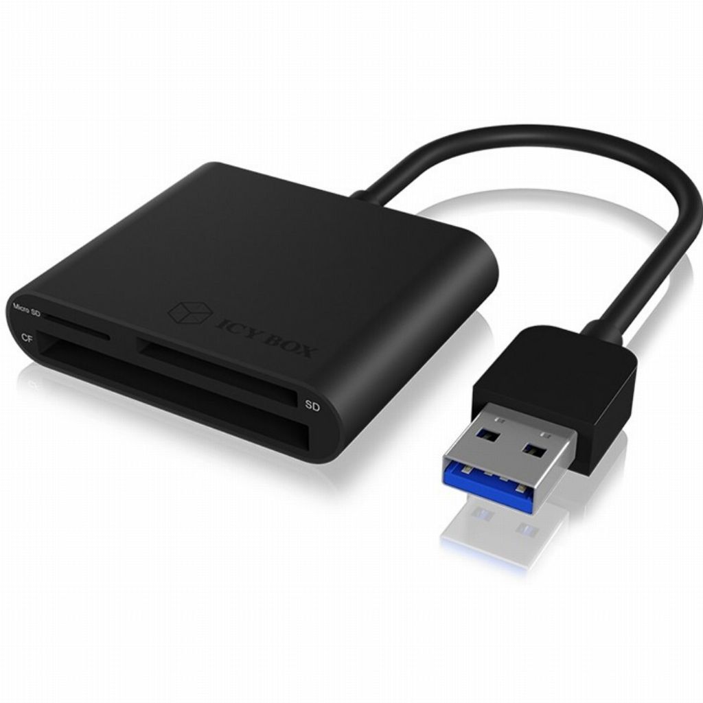 ICY BOX U3 USB 3.0 Typ-A Kartenleser für CF, SD und microSD Speicherkarten Schwarz