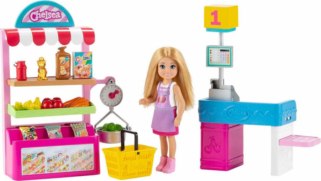 Barbie Chelsea Supermarkt-Spielset mit Puppe und Zubehör