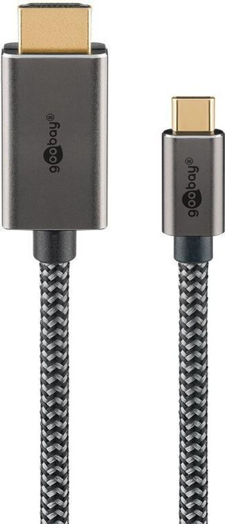 Goobay USB-C -auf-HDMI -Textilkabel 4K a 60 Hz 2 m schwarz silber