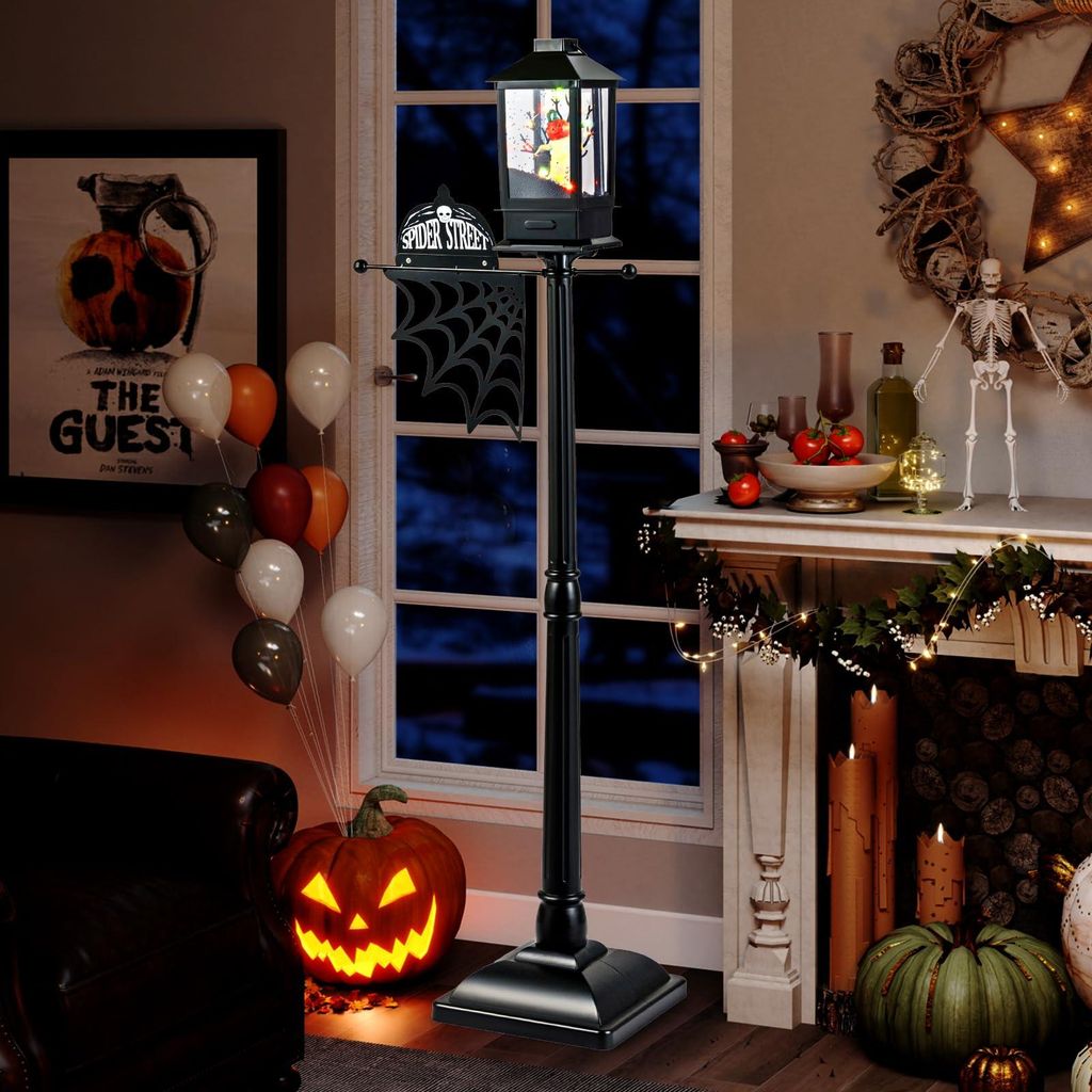 GOPLUS Halloween Deko Laterne 155 cm, Halloween Lampe mit 6 LED-Beleuchtungsfarben, Innendekoration mit Schnee-Effekt, Musik, soundaktiviert, etc.