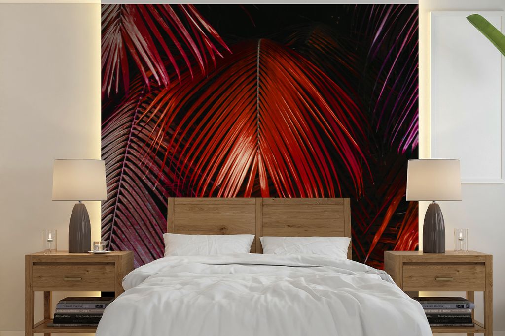 MuchoWow Fototapete für Wohnzimmer oder Schlafzimmer Wandtapete Vinyl Motivtapete Dschungel - Design - Farben - Blätter - 260x260 cm - Papierta...