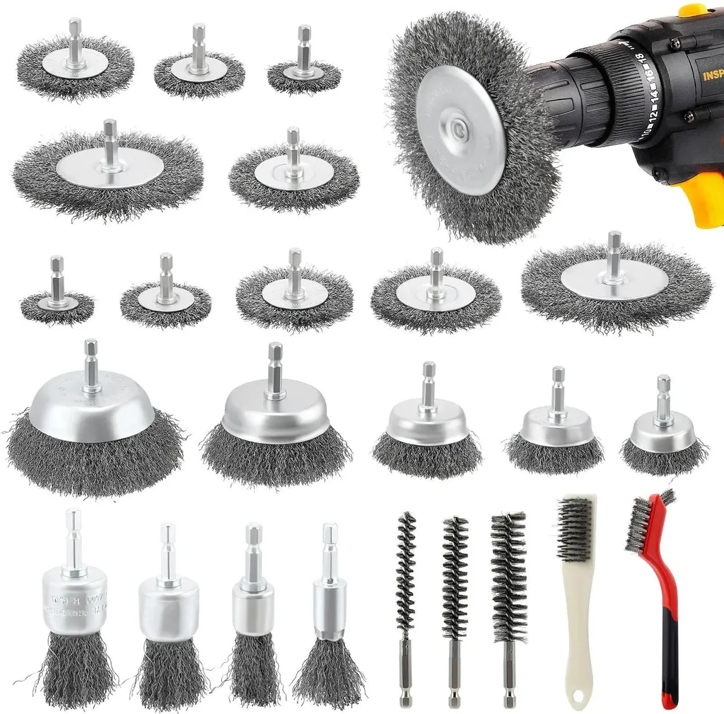 Nettoyage efficace métal et rouille avec ce jeu de 24 brosses perceuse
