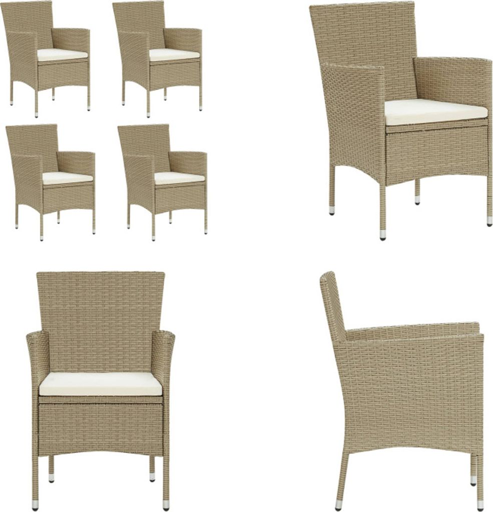 vidaXL Garten Essstühle 4 Stk. Poly Rattan Beige - Gartenstuhl - Gartenstühle - Gartensessel - Essstuhl