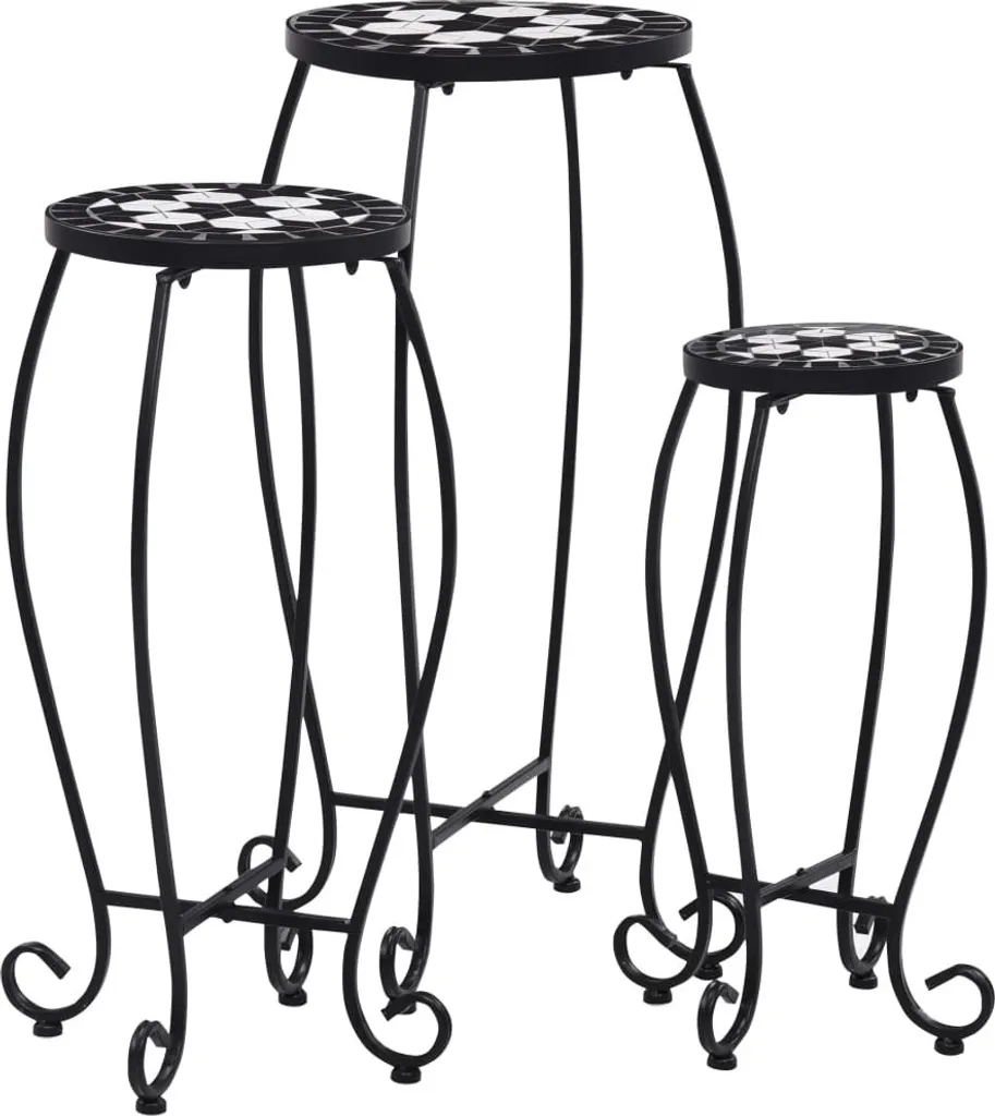 Tables en céramique mosaïque 3 pcs design noir et blanc haut de gamme