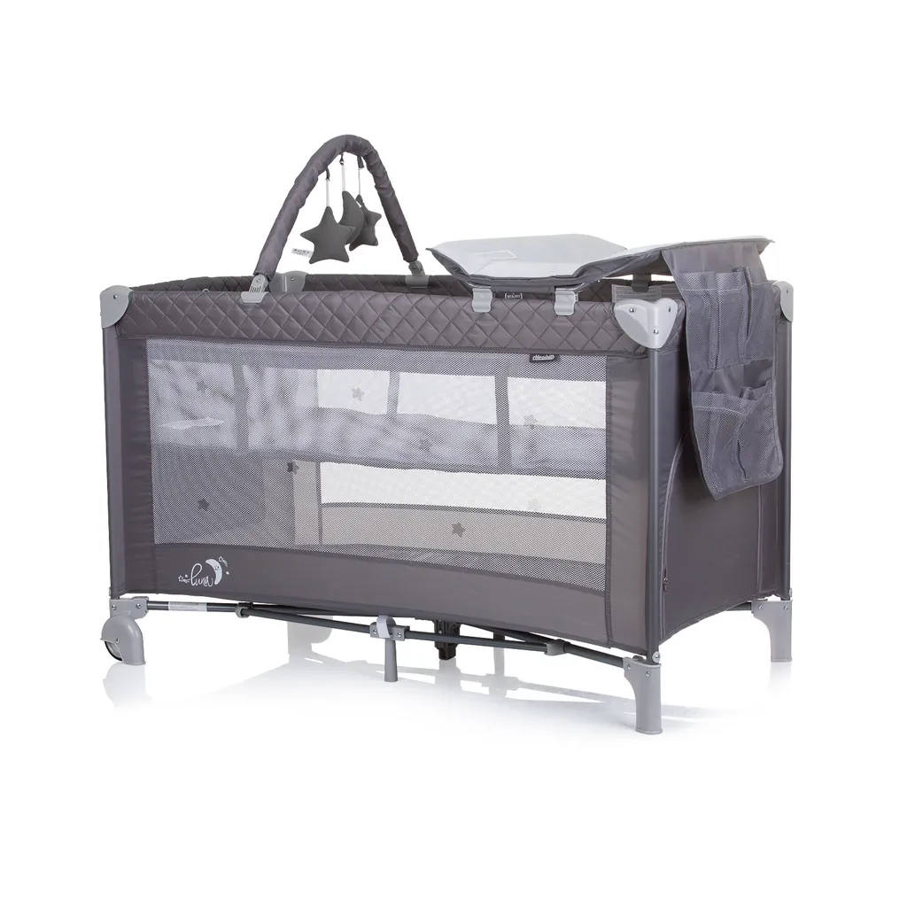 Chipolino Luna Lit de camping pliant avec matelas à langer Gris cendré