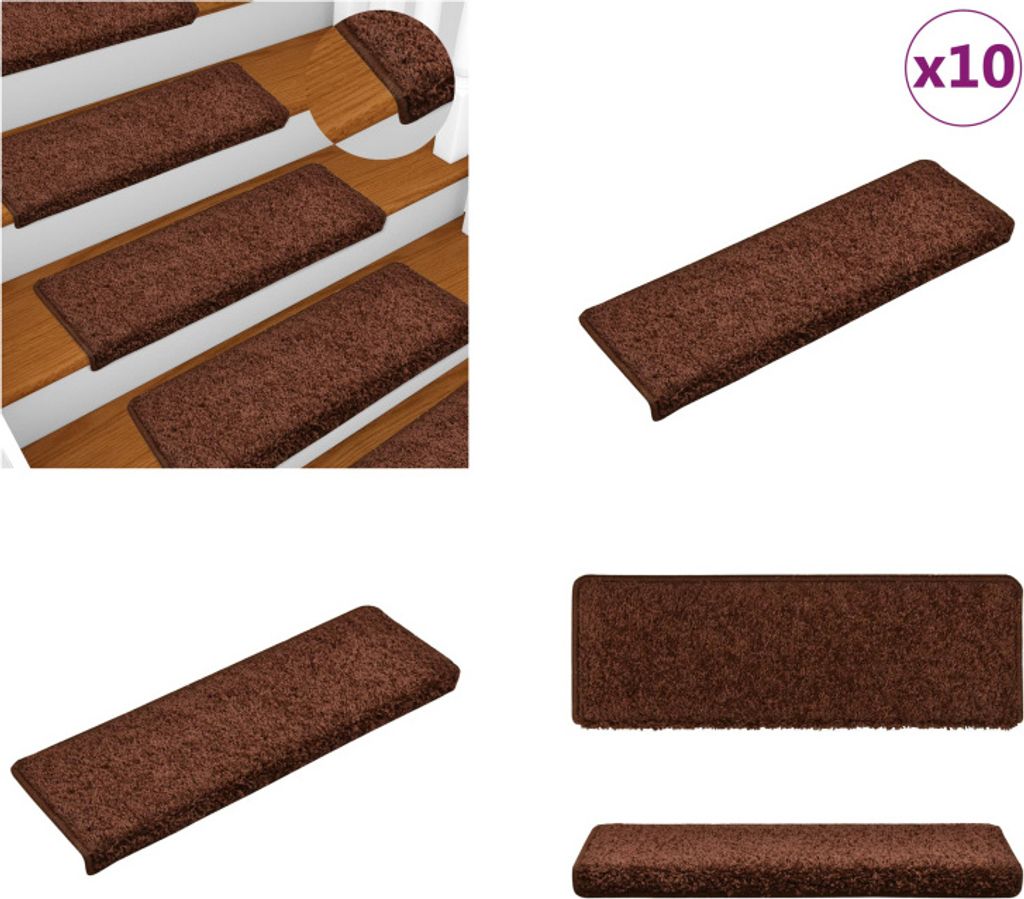 vidaXL Stufenmatten 10 Stk. 65x21x4 cm Braun - Treppenmatte - Treppenmatten - Treppenteppich - Treppenschutz