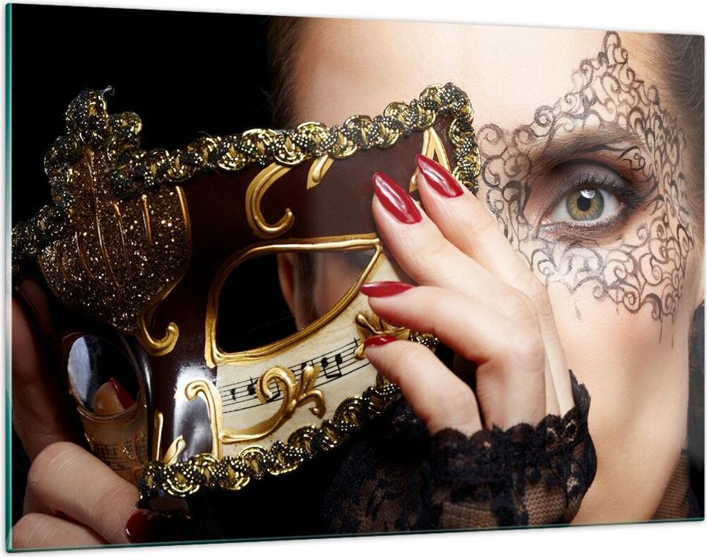 Bilder auf glas - Frau Mode Venedig Maske - 120x80cm - Glasbilder - Wandbilder - Kunstdruck - zum Aufhängen bereit - Wanddekoration aus Glas - Gla...