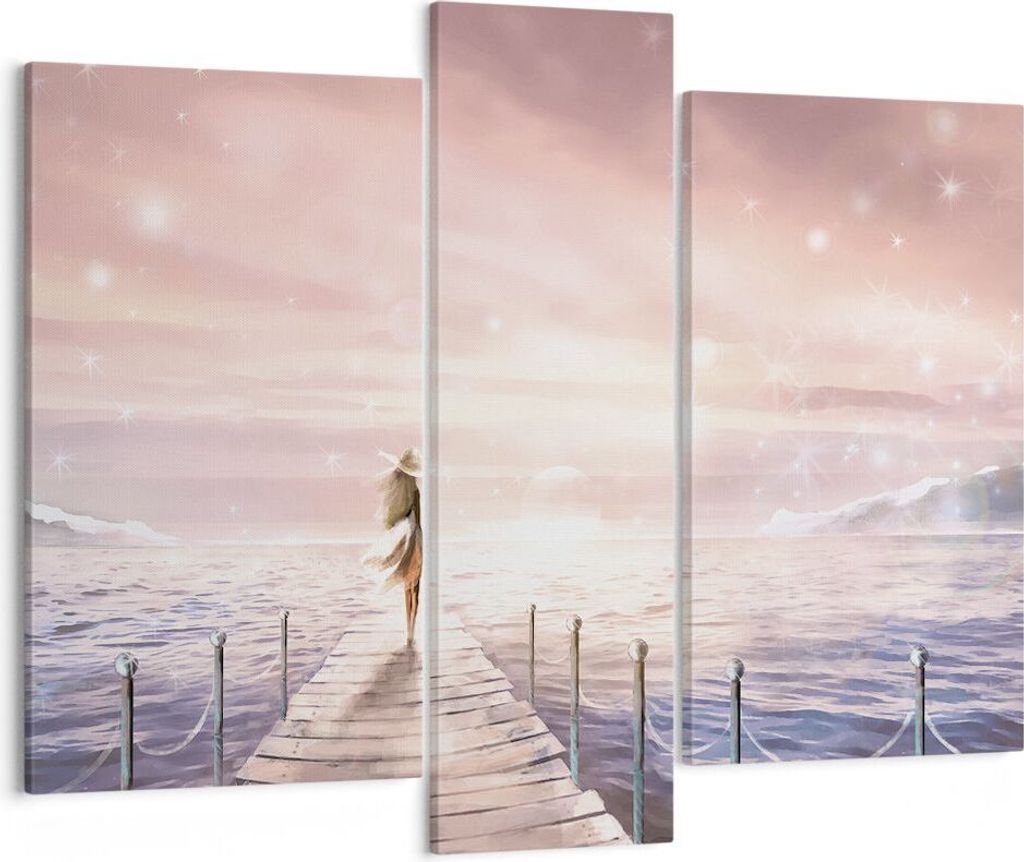 Bild auf Leinwand - Leinwandbild - 3 Teile - Brücke Frau die Sterne - 95x80cm - Wand Bild - Wanddeko - Wandbilder - Leinwanddruck - Bilder - Wandd...