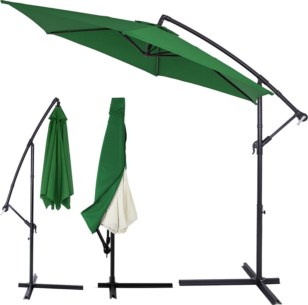 KINGSLEEVE Sonnenschirm UV-Schutz 50+ mit Ständer Schutzhülle Windsicherung 300cm Kurbel Alu schwenkbar neigbar Garten Balkon Ampelschirm Groß...