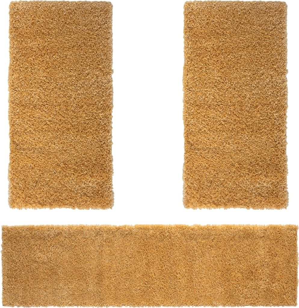 MY-RUG Shaggy Star Bettumrandung Hochflor 3 teilig, Läufer, Schlafzimmer, gelb, 300x80
