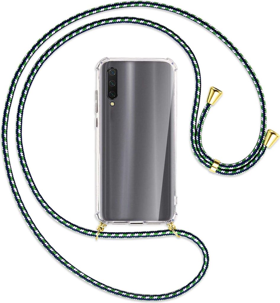 Handykette Backcover-Schutzhülle mit Band (Metall goldfarben) für Xiaomi Mi 9 Lite / CC9 - grün/blau/weiß