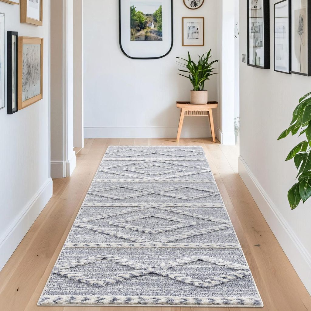 Teppich-Läufer Hochflor Flur - 80x300 cm - Landhaus Ethno - Hochtief-Muster/ 3D-Effekt