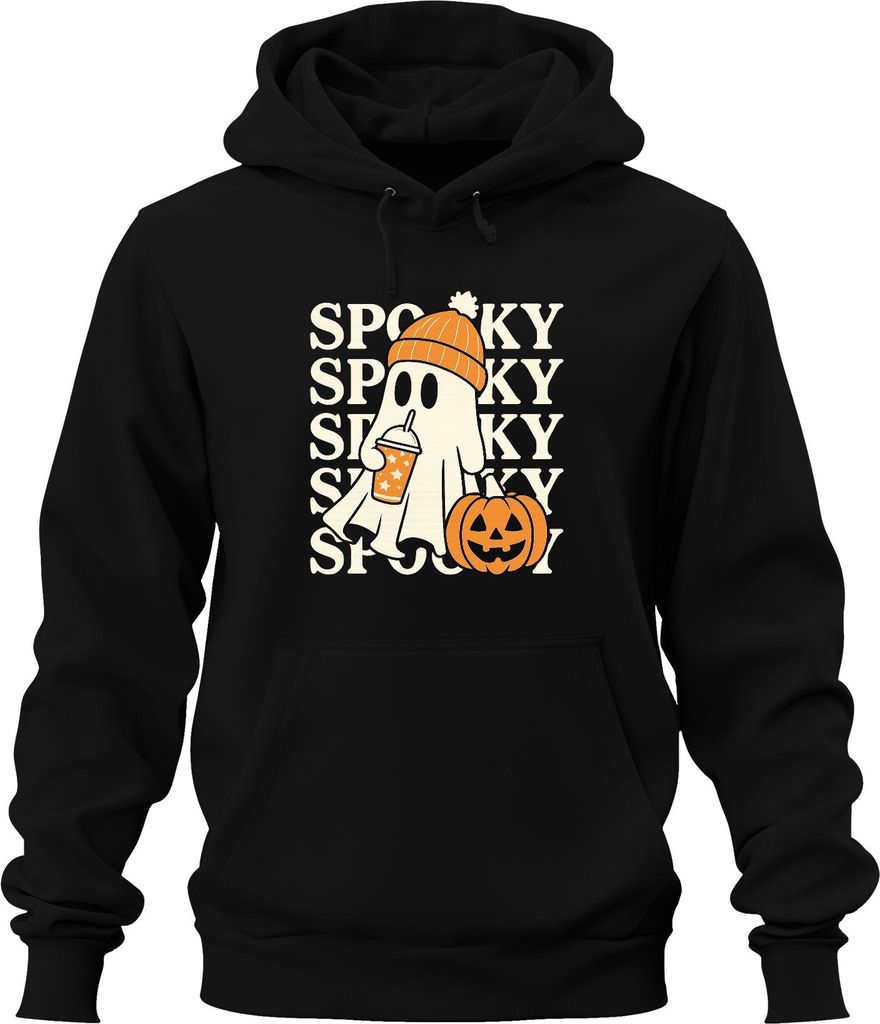 Halloween Spooky Geist Kürbis Beanie Herbst Süß Niedlich Retro Uni Hoodie Kapuzenpullover, Schwarz, 3XL