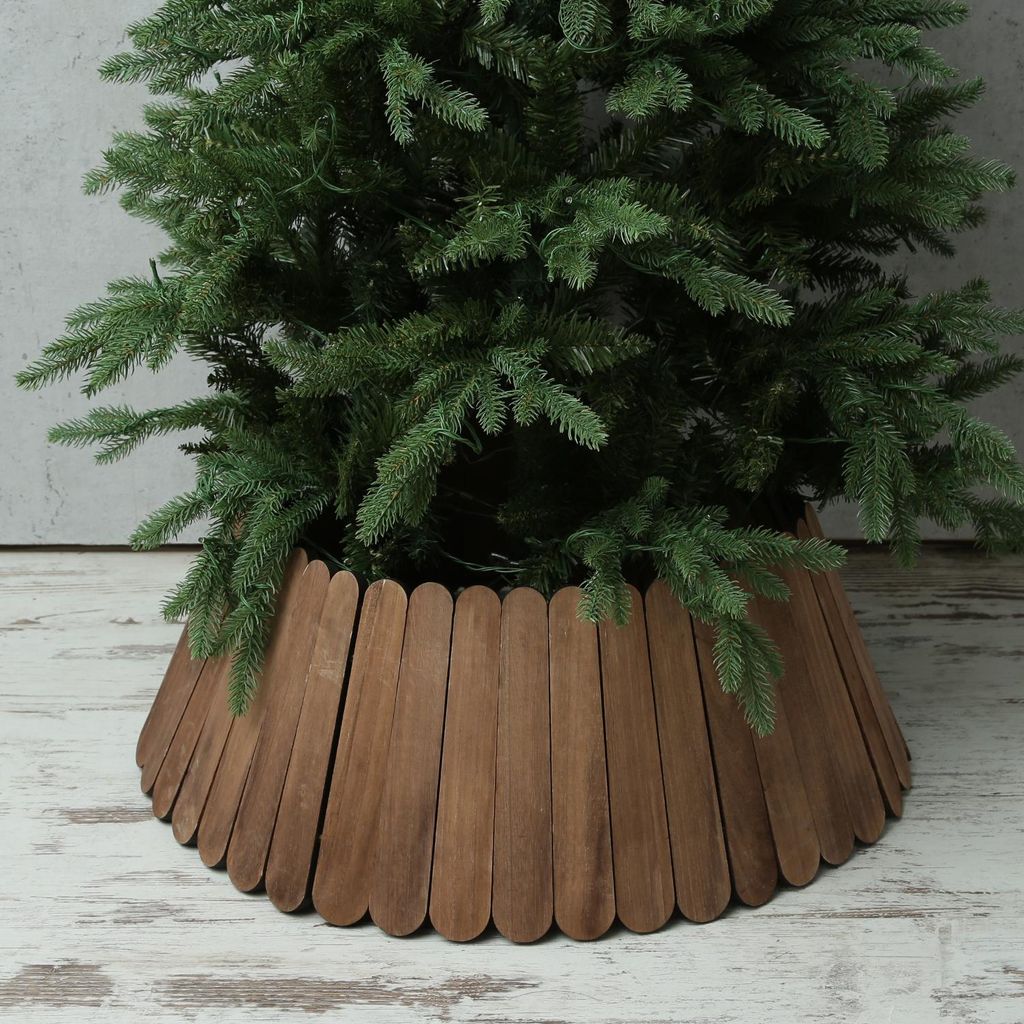 Weihnachtsbaumrock aus Holz - Abdeckung für Baumständer - D: 70cm - faltbar - braun