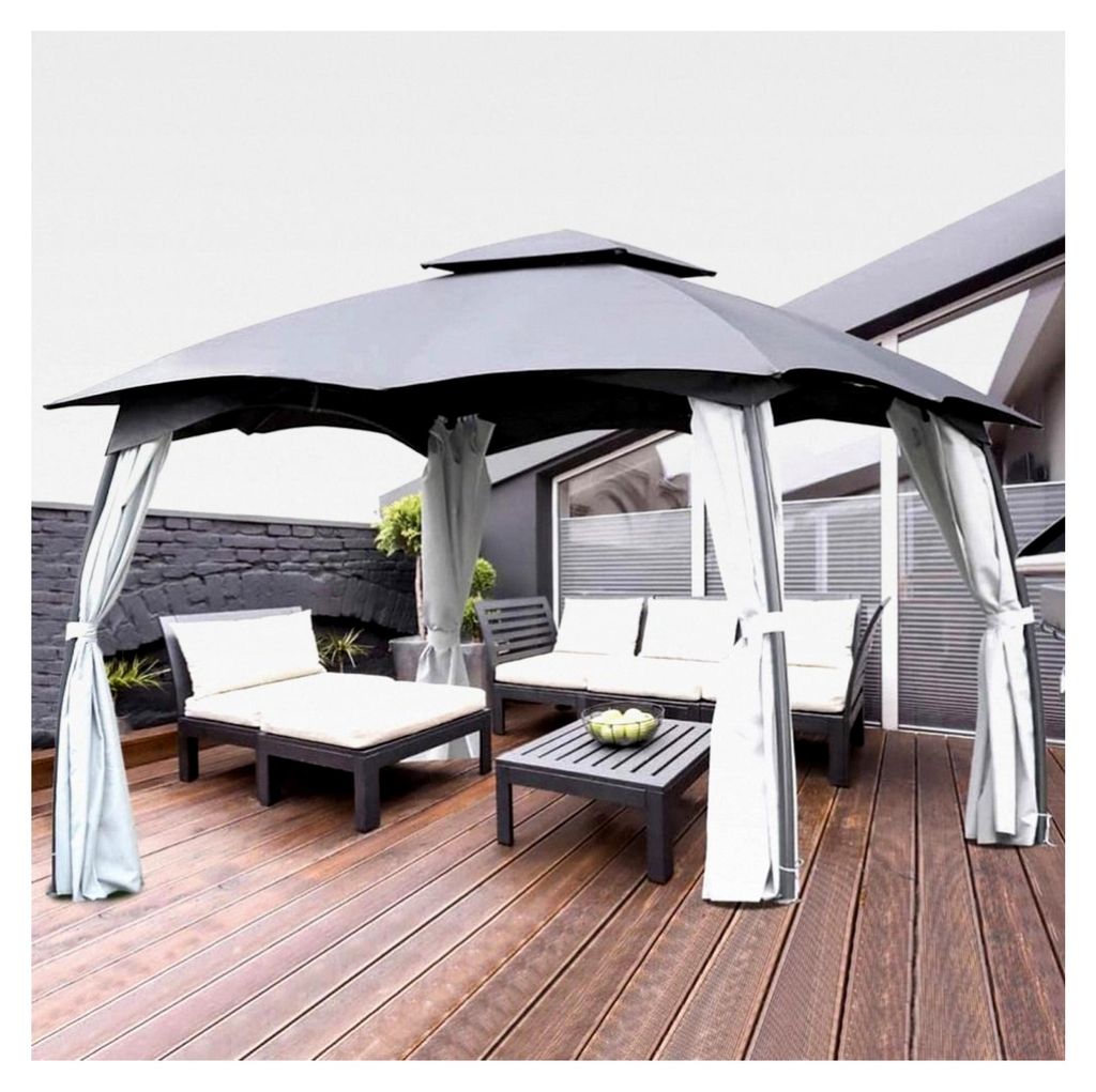 Gartenpavillon Gazebo Partyzelt 3x4m + Komplettset + wasserdicht aus Metall grau/weiß