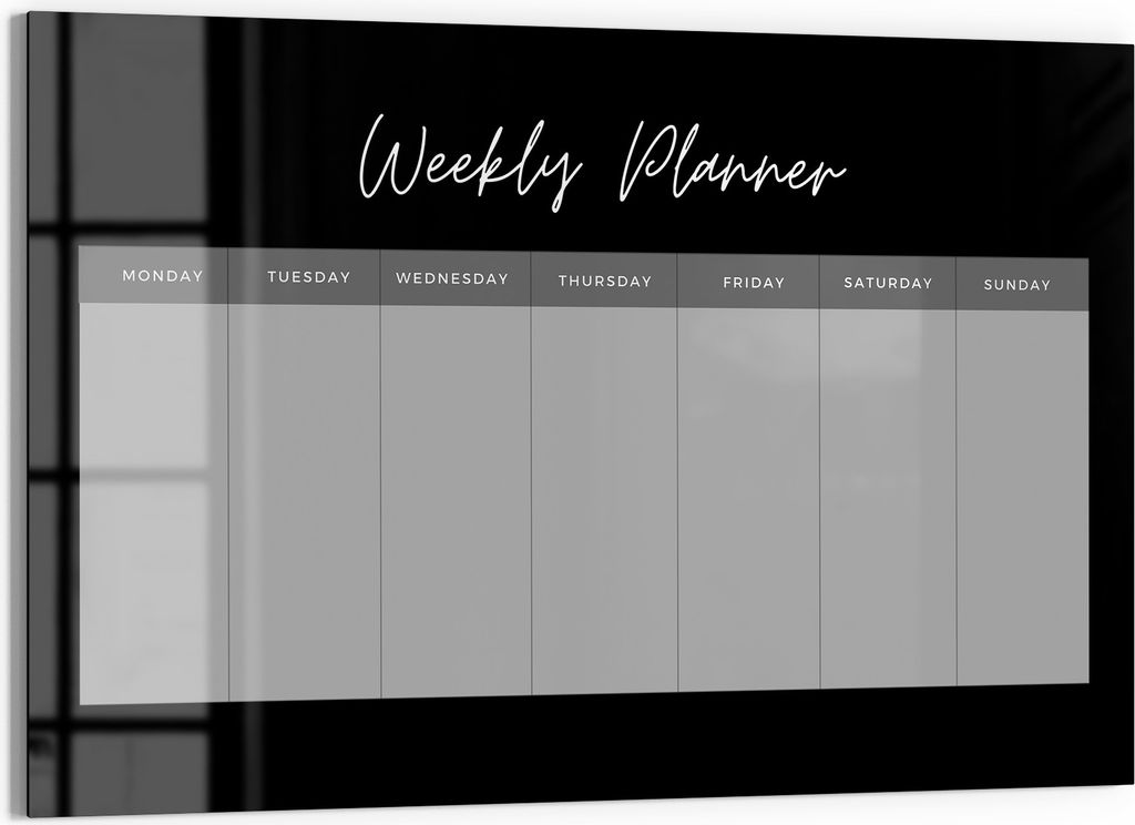 DEQORI Magnettafel Glas 60x40 cm 'Planer V3 Schwarz (EN)' beschreibbar Whiteboard Küche