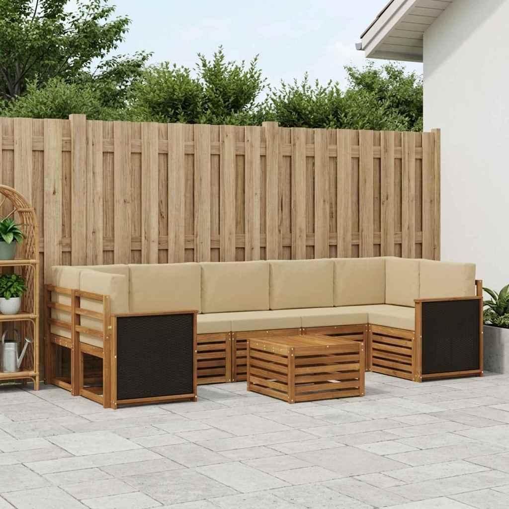 Möbel Outdoor-Sofagarnitur 8 pcs Natur und Beige Massivholz AkazieGartensofas - Gartensofas c1655