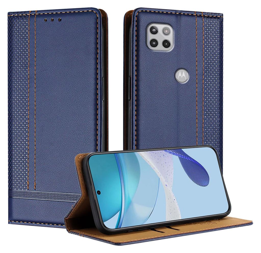 Handyhülle für Motorola Moto G 5G (2020) Leder Flip Klappbare Schutzhülle mit Standfunktion Blau
