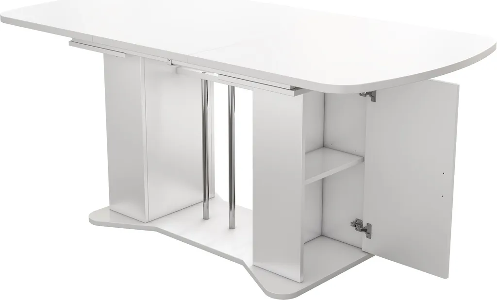 Table blanche design extensible avec rangement et pieds en métal