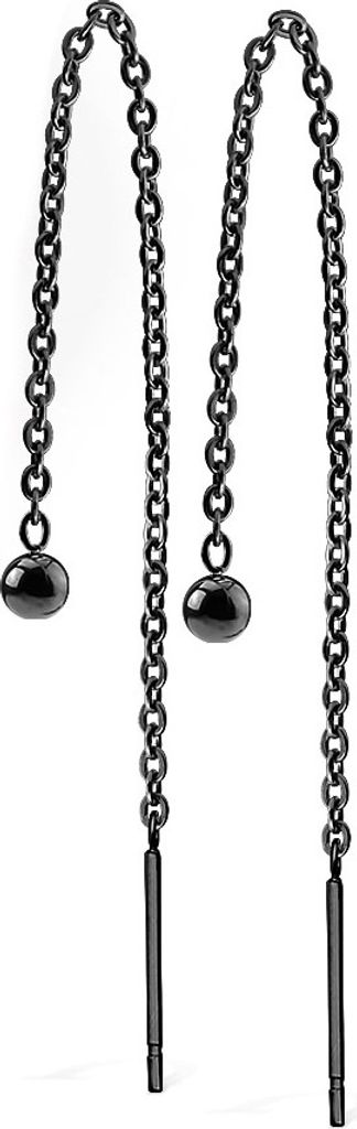 viva-adorno 1 Paar Damen Ohrringe Durchzieher Chirurgenstahl Ketten Ohrhänger Kugel Z527, Kugel schwarz