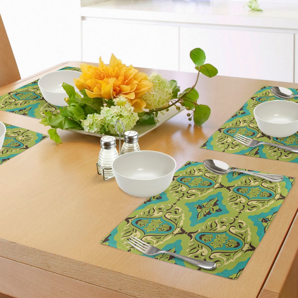 ABAKUHAUS Damast Platzmatten, Arabesque-Blumenmotive mit barocken Einflüssen Klassisches Ornament, Tiscjdeco aus Farbfesten Stoff für das Esszimm...