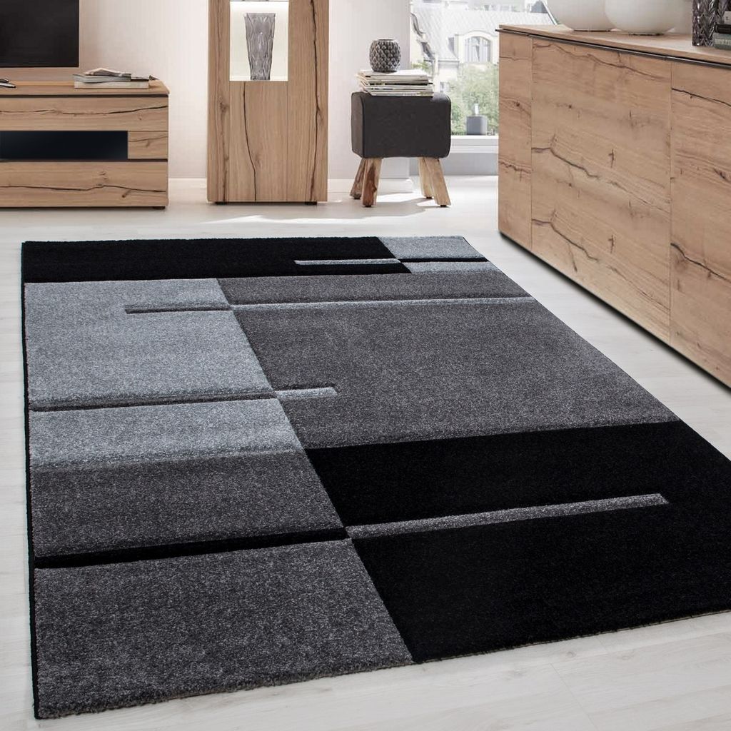 Moderner Design Teppich mit grafischem Muster - Kurzflor für Wohnzimmer, Büro, Schlafzimmer & Jugendzimmer, Größe: 120 x 170 cm, Farbe: Grau-1