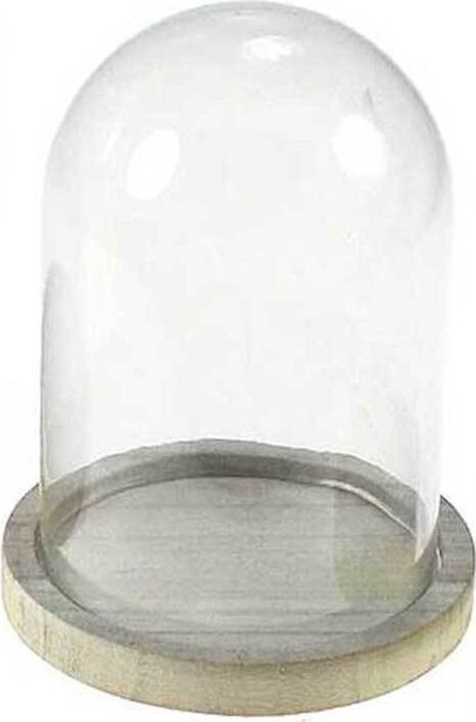 Glas Glocke Haube ca. H16cm Ø12cm Glockenglas Glasglocke Holz Glashaube Glassturz