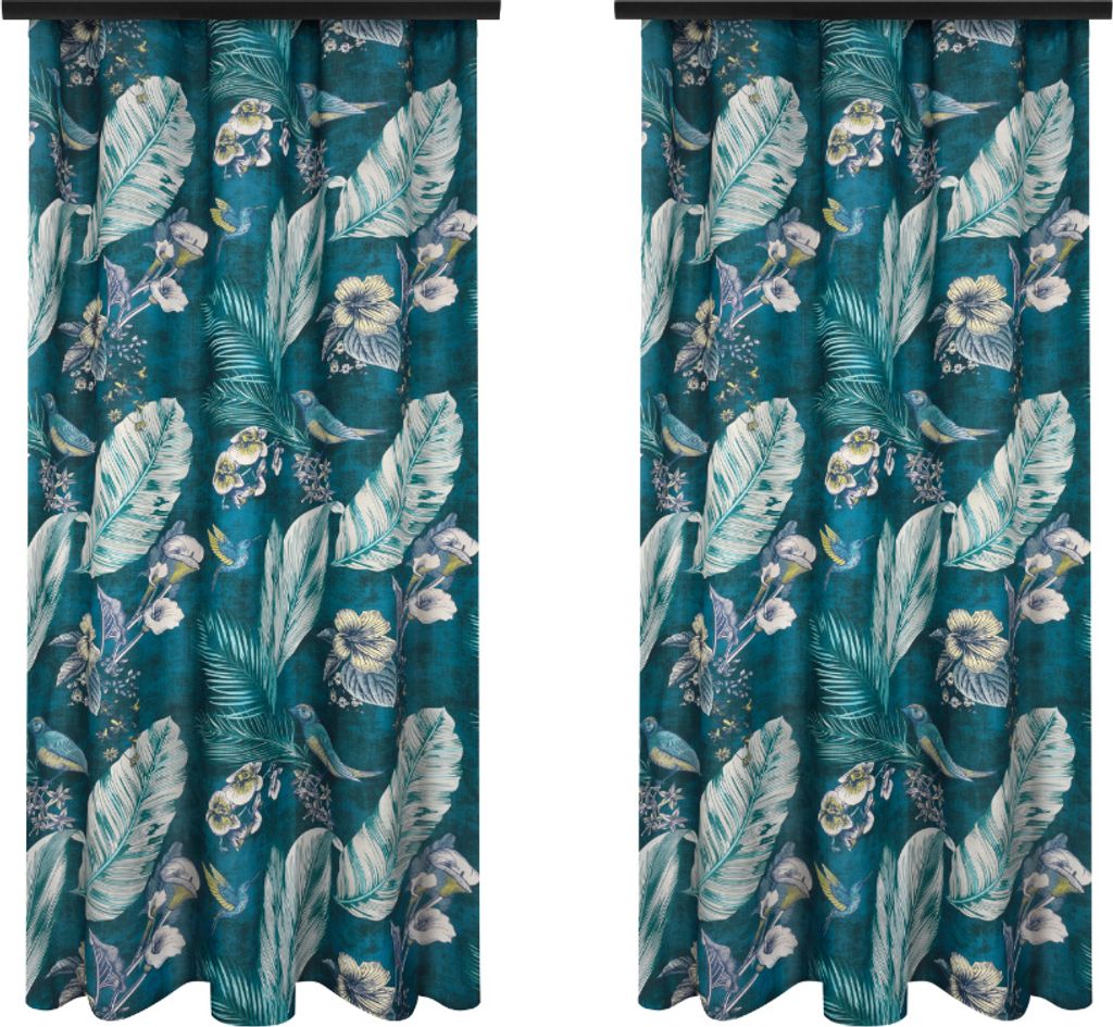 Fertige Vorhänge mit Kräuselband 140x250 cm 2 Stücke mit Monstera Blättern Muster blickdichte Gardinen für Wohnzimmer