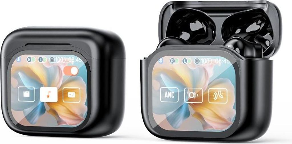 INF Farbdisplay ANC Kopfhörer mit Geräuschunterdrückung für Huawei, Samsung, APPLE – Smart Touch & Lange Akkulaufzeit Schwarz