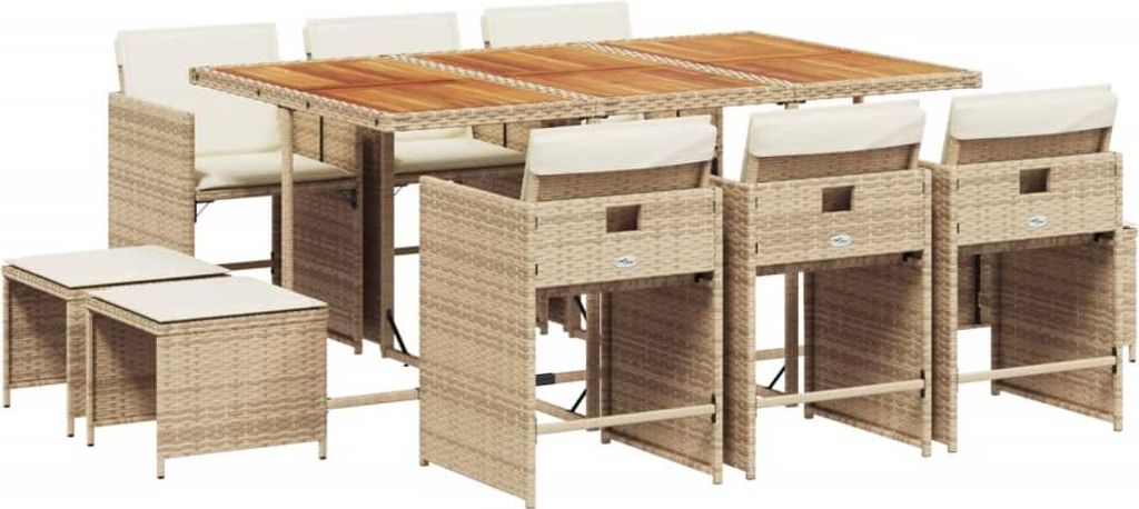 11-tlg. Garten-Essgruppe mit Kissen Beige Poly Rattan