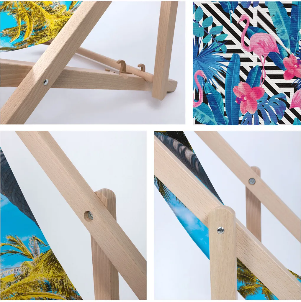 Dreamroots sdraio pieghevole in legno, fino a 130 kg, lettino pieghevole con regolazione dell'inclinazione dello schienale a 3 livelli, chevron e fiori - 7