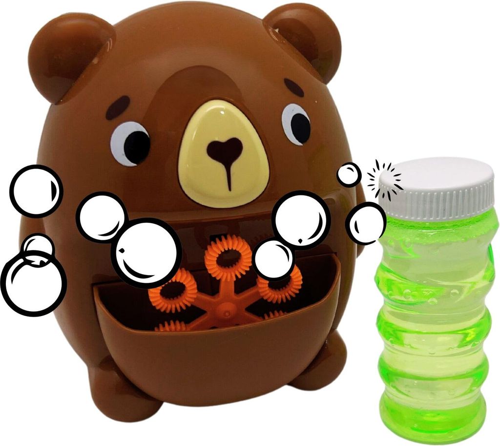 Seifenblasenmaschine Bär - Automatische Bubble Machine für Kinder - Inkl. 118 ml Seifenblasenflüssigkeit