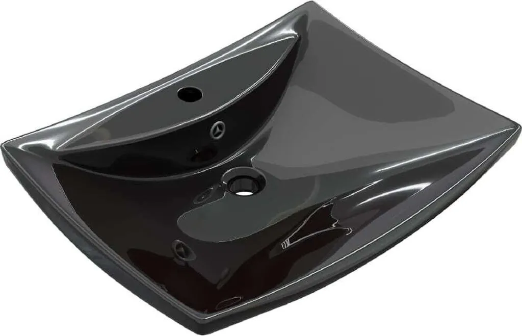Lavabo Bagno Vetroceramica Nero Lusso - Rettangolare con Troppopieno