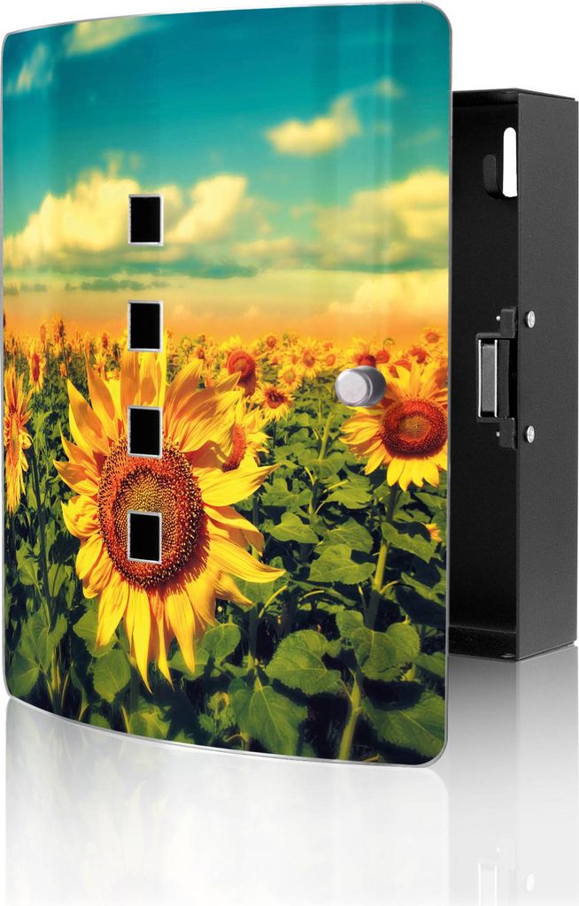 banjado Design Schlüsselkasten aus Edelstahl für 10 Schlüssel, Schlüsselschrank 24 x 21,5 x 7cm groß mit Magnetverschluss, Sonnenblumen [BWSK ...